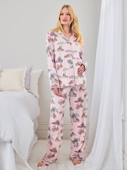 Chelsea Peers Pink Maternity Tencel™ Modal  Lounging Leopards Print Long Pyjamas Set - Image 1 of 5