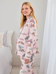Chelsea Peers Pink Maternity Tencel™ Modal  Lounging Leopards Print Long Pyjamas Set - Image 2 of 5