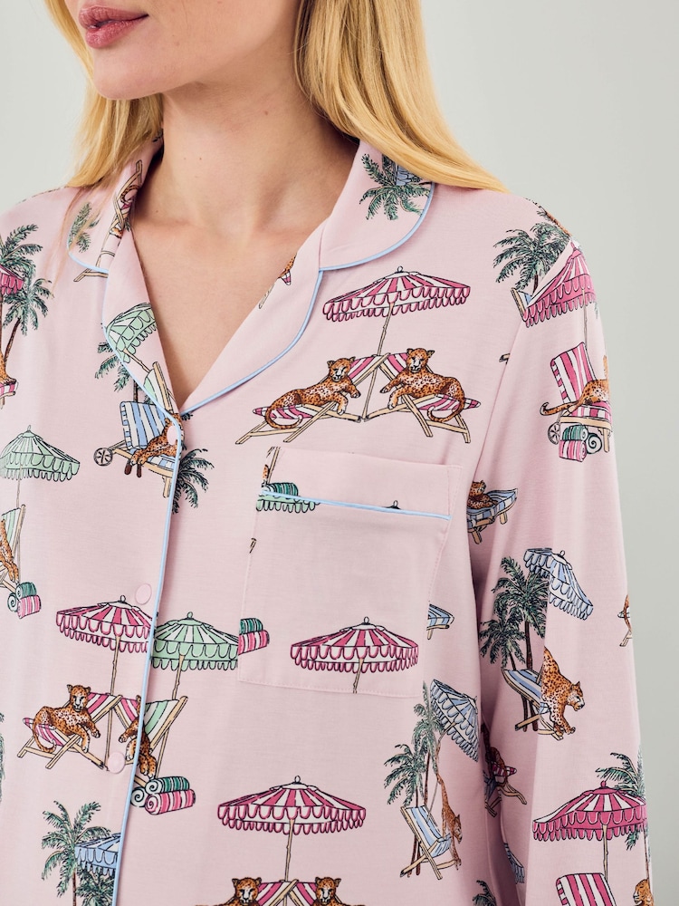 Chelsea Peers Pink Maternity Tencel™ Modal  Lounging Leopards Print Long Pyjamas Set - Image 5 of 5