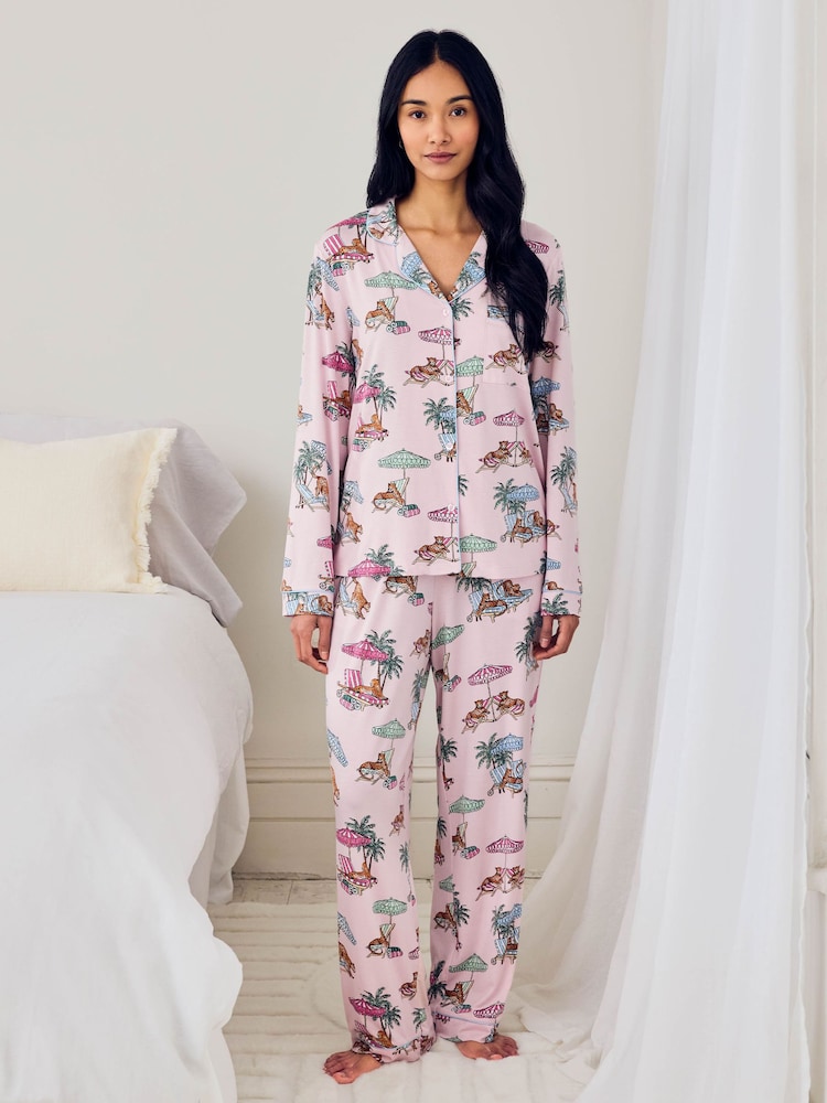 Chelsea Peers Pink Tencel™ Modal Lounging Leopards Print Long Pyjamas Set - Image 1 of 6