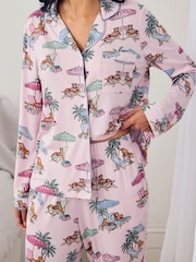 Chelsea Peers Pink Tencel™ Modal Lounging Leopards Print Long Pyjamas Set - Image 3 of 6