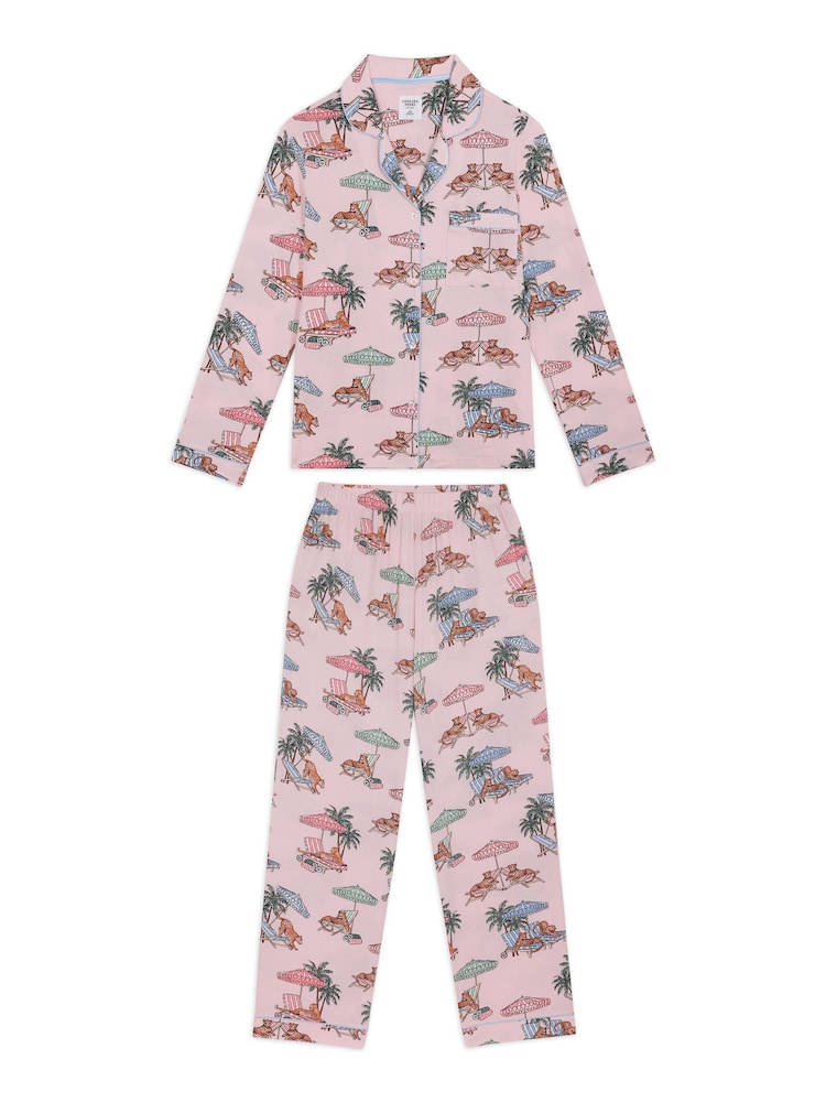 Chelsea Peers Pink Tencel™ Modal Lounging Leopards Print Long Pyjamas Set - Image 6 of 6