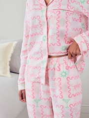 Chelsea Peers Pink Linen-Blend Cocktail Leopard Geo Print Long Pyjamas Set - Image 3 of 6