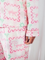 Chelsea Peers Pink Linen-Blend Cocktail Leopard Geo Print Long Pyjamas Set - Image 5 of 6