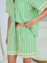 Chelsea Peers Green Cotton Tropical Palm Stripe Print Short Pyjamas Set - Image 3 of 7