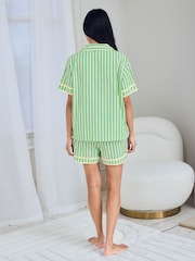 Chelsea Peers Green Cotton Tropical Palm Stripe Print Short Pyjamas Set - Image 4 of 7