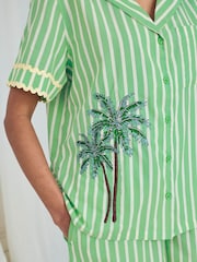 Chelsea Peers Green Cotton Tropical Palm Stripe Print Short Pyjamas Set - Image 5 of 7