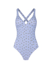 Chelsea Peers Blue Crinkle Ditsy Olive Print Cross Back Swimsuit - Image 5 of 6