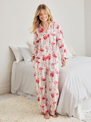 Chelsea Peers Natural Flamingo Bloom Print Long Pyjamas Set - Image 1 of 5