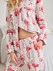 Chelsea Peers Natural Flamingo Bloom Print Long Pyjamas Set - Image 3 of 5