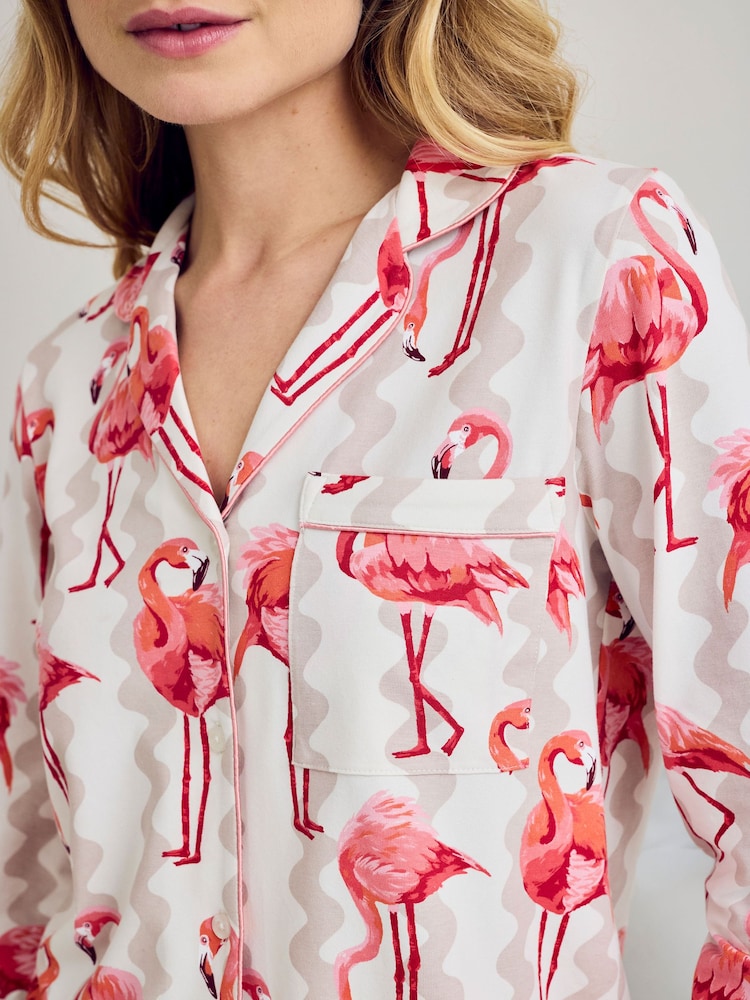 Chelsea Peers Natural Flamingo Bloom Print Long Pyjamas Set - Image 5 of 5