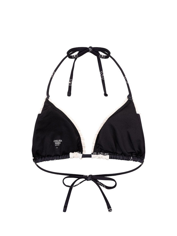 Chelsea Peers Black Shirred Embroidered Palm Parade Print Triangle Bikini Top - Image 6 of 6 Chelsea Peers Black Shirred Embroidered Palm Parade Print Triangle Bikini Top - Image 6 of 6