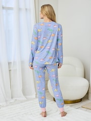 Chelsea Peers Blue Maternity Dinosaur Dreams Print Long Pyjamas Set - Image 4 of 5
