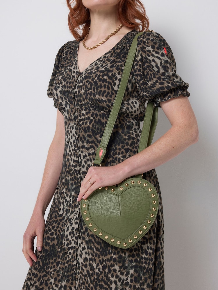SCAMP & DUDE Green Heart Studded Cross-Body Bag - Image 1 of 4