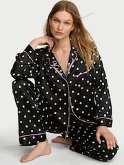 Victoria's Secret Black Polka Dot Satin Long Pyjamas Set - Image 1 of 3