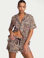 Victoria's Secret Leopard Brown Flannel Shorts Pyjama Set - Image 1 of 2