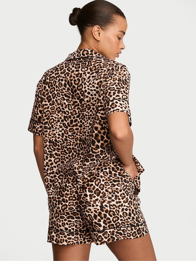 Victoria's Secret Leopard Brown Flannel Shorts Pyjama Set - Image 2 of 2