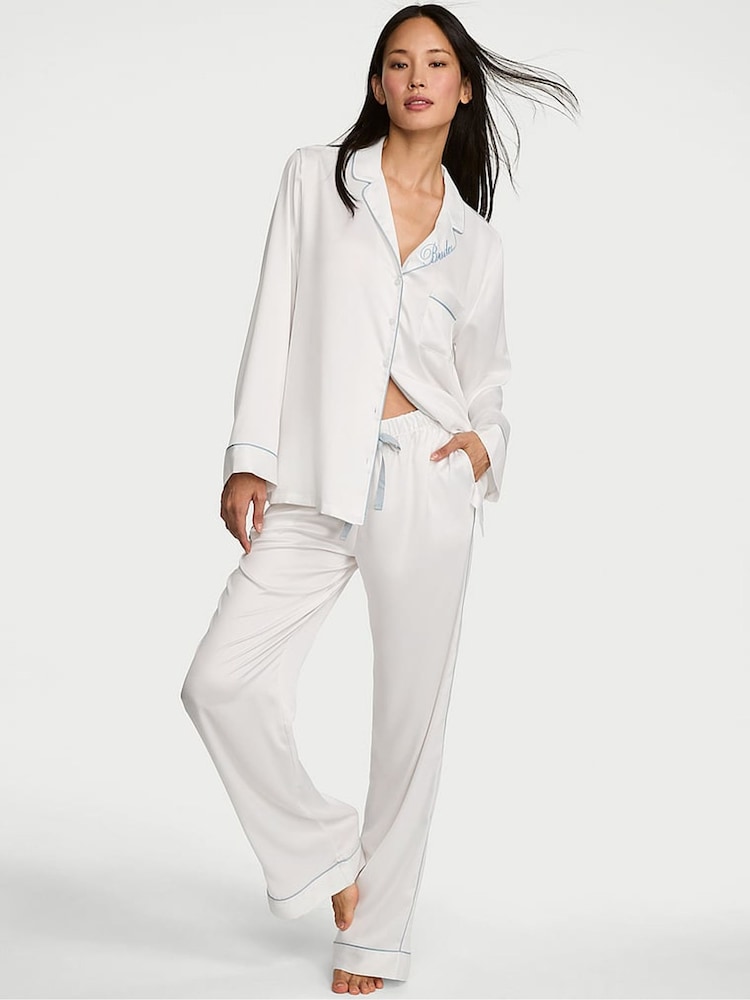 Victoria's Secret Coconut White Bride Satin Long Pyjamas Set - Image 1 of 3