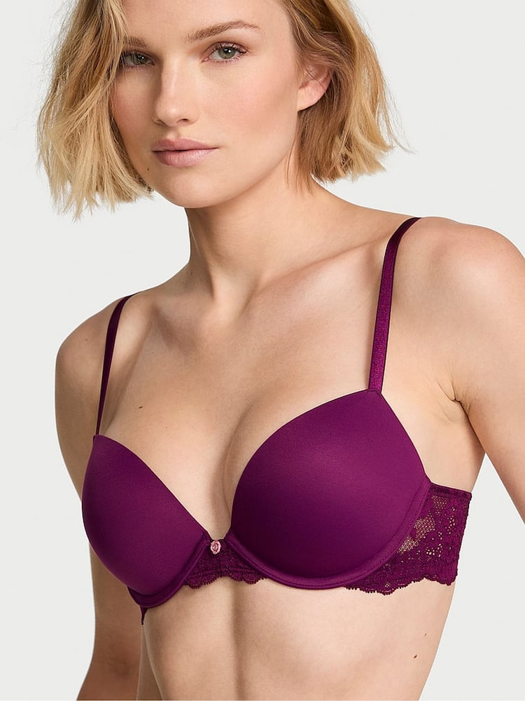 Victoria's Secret Rhubarb Purple Lace Trim Push Up Bra - Image 1 of 2 Victoria's Secret Rhubarb Purple Lace Trim Push Up Bra - Image 1 of 2