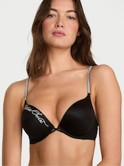 Victoria's Secret Black Add 2 Cups Push Up Bombshell Shine Script Bra - Image 1 of 2