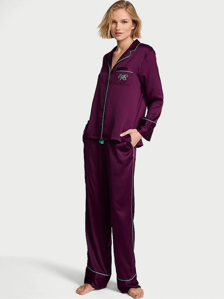 Victoria's Secret Party On Purple Satin Long Pyjamas Set - Image 1 of 3