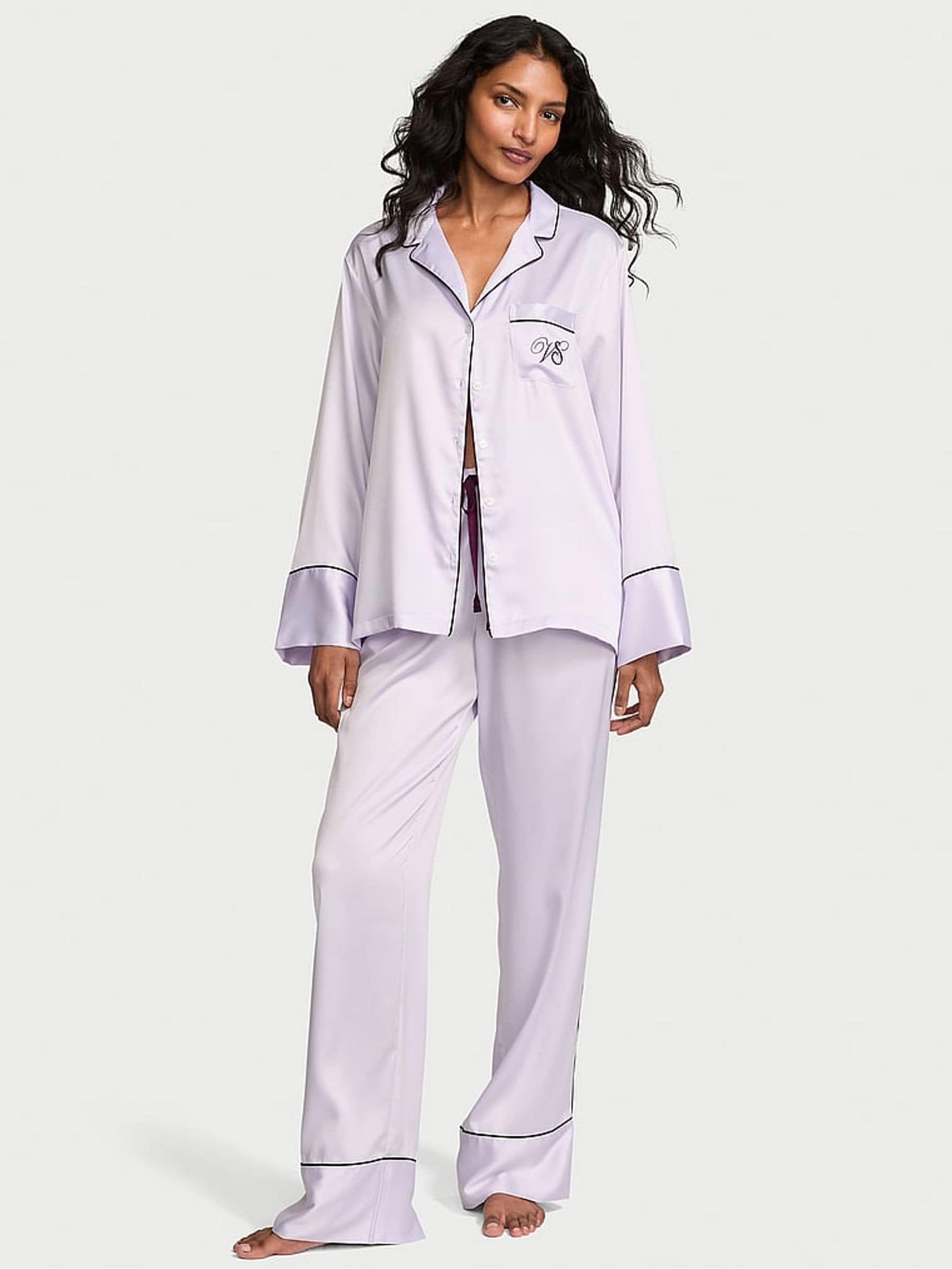 Buy Victoria's Secret Purple Whisper Satin Long Pyjamas Set from