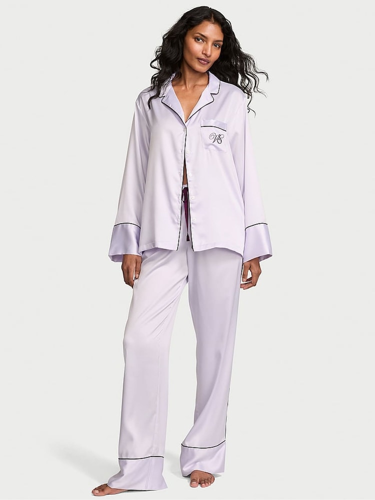 Victoria's Secret Purple Whisper Satin Long Pyjamas Set - Image 1 of 3