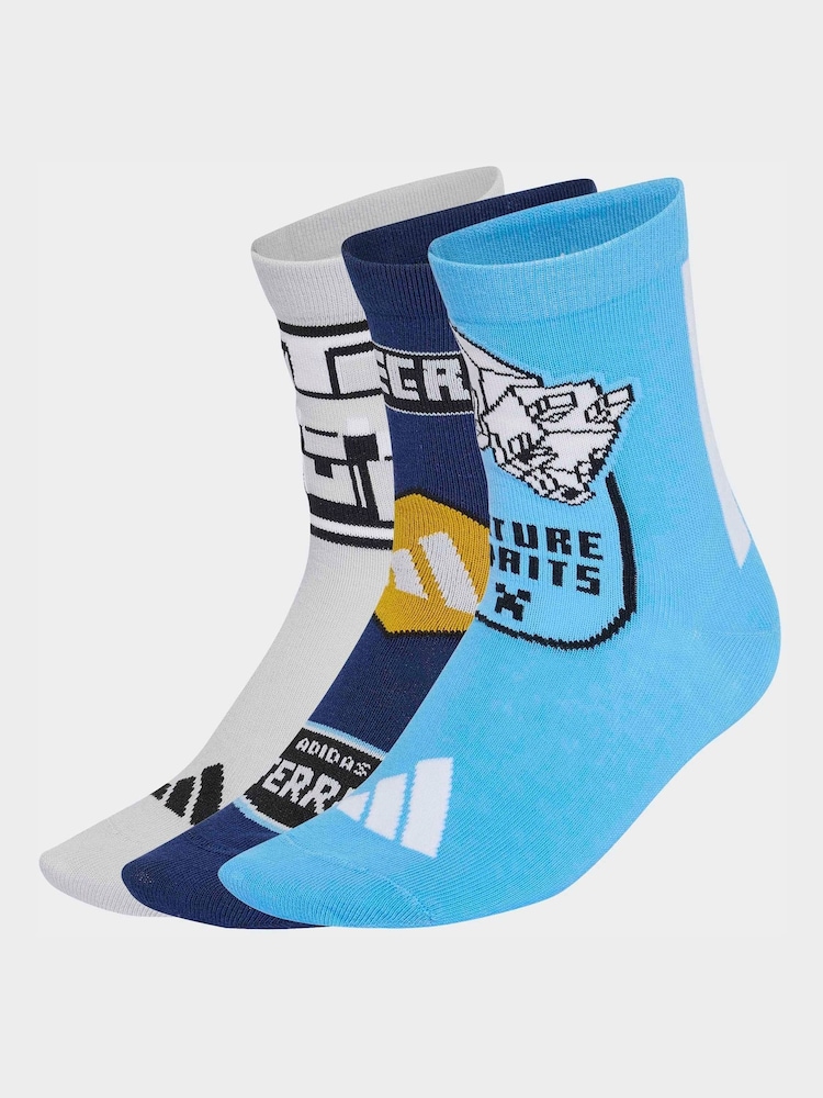 adidas Grey Minecraft Socks 3 Pack - Image 1 of 4 adidas Grey Minecraft Socks 3 Pack - Image 1 of 4