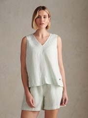 U.S. Polo Assn Green Linen Blend Stripe V-Neck Shell Top - Image 1 of 7