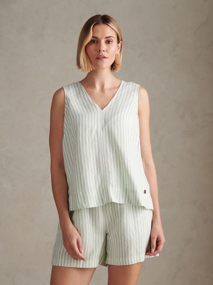 U.S. Polo Assn Green Linen Blend Stripe V-Neck Shell Top - Image 1 of 7