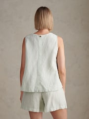 U.S. Polo Assn Green Linen Blend Stripe V-Neck Shell Top - Image 3 of 7