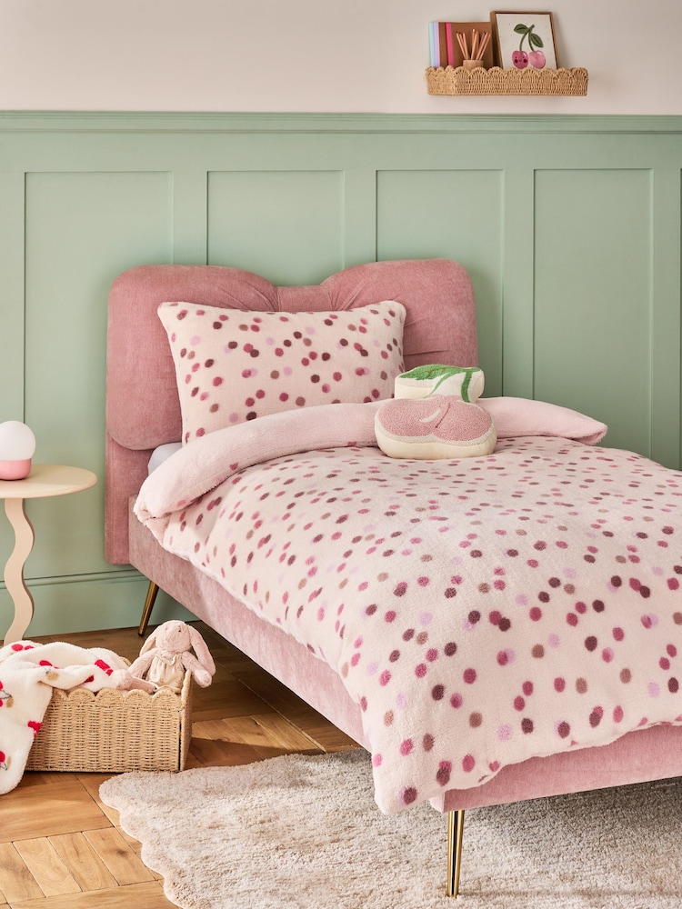 Pink Spot Fleece Duvet Cover and Pillowcase Set - Image 1 of 5