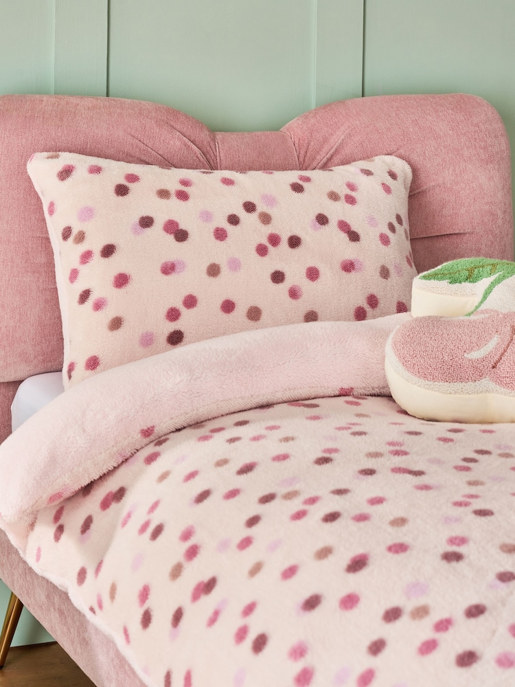 Pink Spot Fleece Duvet Cover and Pillowcase Set - Image 2 of 5