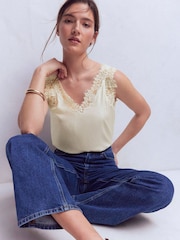 Boden Cream Silk-Blend Lace Trim Cami Top - Image 1 of 5