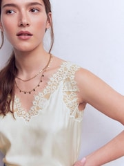 Boden Cream Silk-Blend Lace Trim Cami Top - Image 3 of 5
