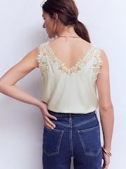 Boden Cream Silk-Blend Lace Trim Cami Top - Image 4 of 5
