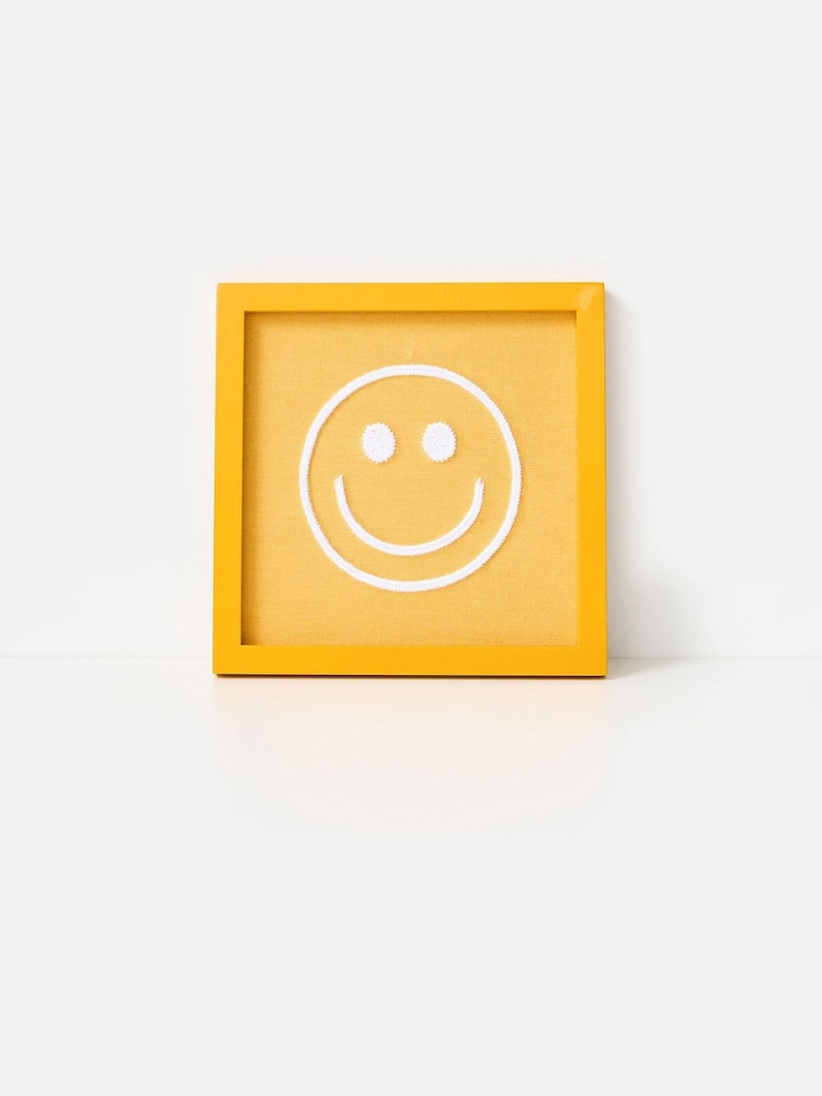 Oliver Bonas Yellow Embroidered Happy Face Wall Art - Image 1 of 4