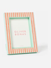 Oliver Bonas Sage & Coral Paloma Stripe Resin Photo Frame 5x7 - Image 1 of 4