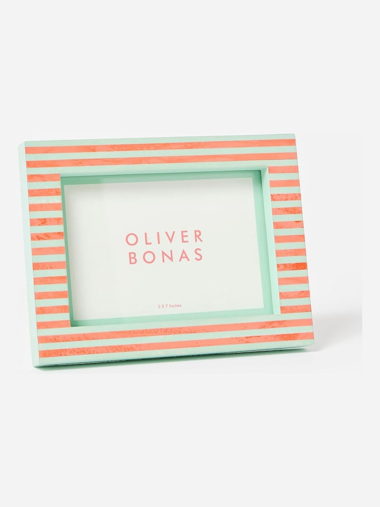 Oliver Bonas Sage & Coral Paloma Stripe Resin Photo Frame 5x7 - Image 2 of 4