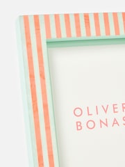 Oliver Bonas Sage & Coral Paloma Stripe Resin Photo Frame 5x7 - Image 3 of 4