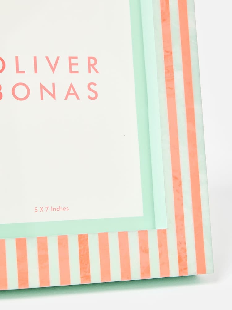 Oliver Bonas Sage & Coral Paloma Stripe Resin Photo Frame 5x7 - Image 4 of 4