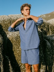 Chelsea Peers Blue Cotton Chambray Long Sleeve Shirt - Image 1 of 5