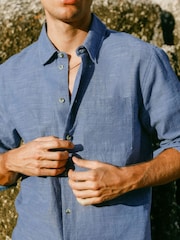 Chelsea Peers Blue Cotton Chambray Long Sleeve Shirt - Image 2 of 5