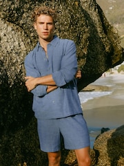 Chelsea Peers Blue Cotton Chambray Long Sleeve Shirt - Image 4 of 5