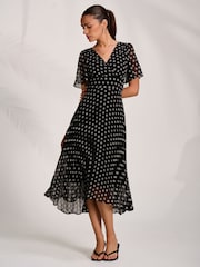 Jolie Moi Black Pleated Chiffon Maxi Dress - Image 1 of 6