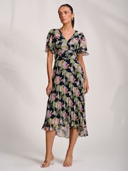 Jolie Moi Black Pleated Chiffon Maxi Dress - Image 4 of 6