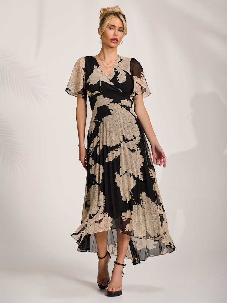 Jolie Moi Black Pleated Chiffon Maxi Dress - Image 1 of 6 Jolie Moi Black Pleated Chiffon Maxi Dress - Image 1 of 6