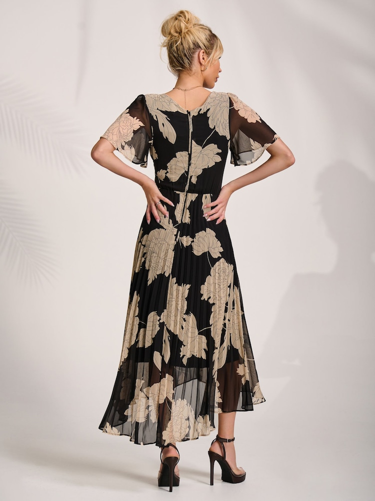 Jolie Moi Black Pleated Chiffon Maxi Dress - Image 2 of 6 Jolie Moi Black Pleated Chiffon Maxi Dress - Image 2 of 6