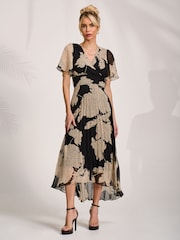 Jolie Moi Black Pleated Chiffon Maxi Dress - Image 5 of 6
