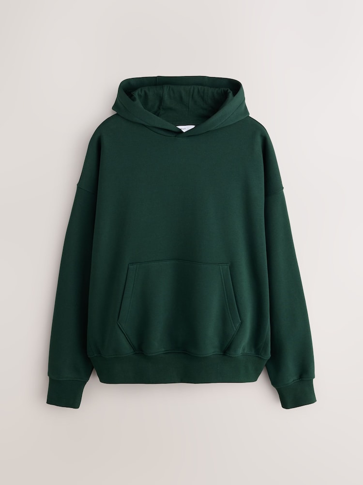 Dark Green Oversized Cotton Rich Hoodie - Image 1 of 3